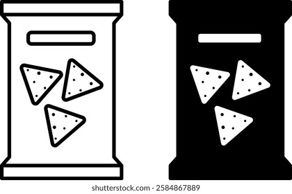 Snacks Icons. Black and White Vector Drawings. Biscuit in Bag. Meal Concept