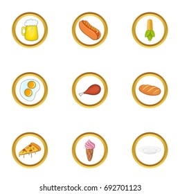 Snacks icons set. Cartoon set of 9 snacks vector icons for web isolated on white background