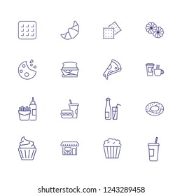 Snacks icons. Set of line icons. Pizza, sandwich, French fries. Fast food concept. Vector illustration can be used for topics like food, unhealthy eating, menu
