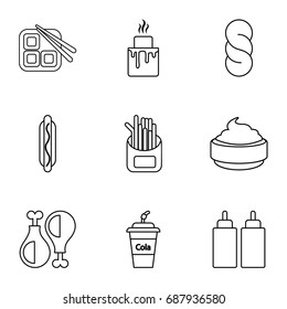 Snacks icons set. Outline set of 9 snacks vector icons for web isolated on white background