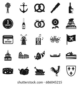 Snacks icons set. Simple set of 25 snacks icons for web isolated on white background