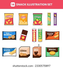 Snacks illustration set, collection of food elements suitable for design of posters, templates, banners, menus, social media and others.