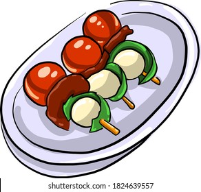 Snacks en placa, ilustración, vector sobre fondo blanco