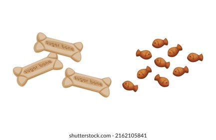 Snacks for pet animals. Food for cats and dogs cartoon vector illustration