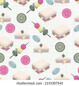 Snacks Sandwich and Salad Vector Seamless Pattern
