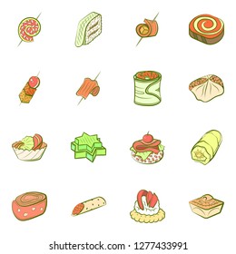 Snacks set. Background for printing, design, web. Usable as icons. Colored.