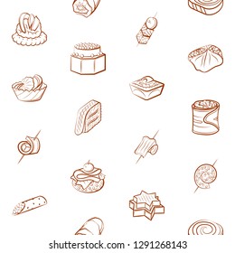 Snacks set. Background for printing, design, web. Usable as icons. Seamless. Binary color.