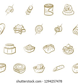 Snacks set. Background for printing, design, web. Usable as icons. Seamless. Binary color.