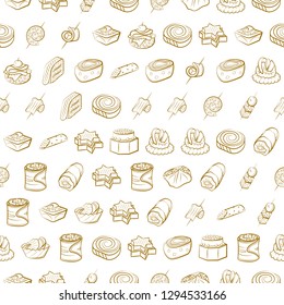 Snacks set. Background for printing, design, web. Usable as icons. Seamless. Binary color.