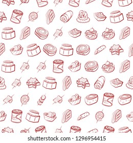 Snacks set. Background for printing, design, web. Usable as icons. Seamless. Binary color.