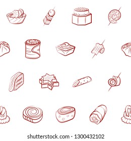 Snacks set. Background for printing, design, web. Usable as icons. Seamless. Binary color.