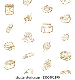 Snacks set. Background for printing, design, web. Usable as icons. Seamless. Binary color.