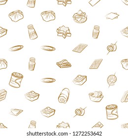 Snacks and Table setting set. Background for printing, design, web. Usable as icons. Seamless. Binary color.