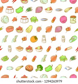 Snacks, Table setting and Vegetables set. Background for printing, design, web. Usable as icons. Seamless. Colored.