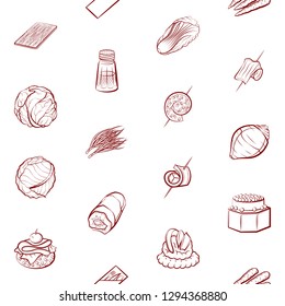 Snacks, Table setting and Vegetables set. Background for printing, design, web. Usable as icons. Seamless. Binary color.