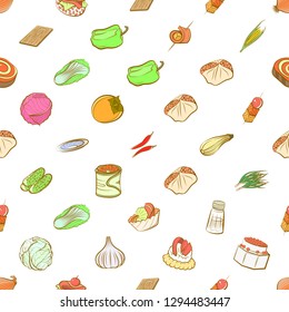 Snacks, Table setting and Vegetables set. Background for printing, design, web. Usable as icons. Seamless. Colored.