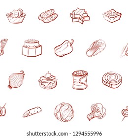 Snacks, Table setting and Vegetables set. Background for printing, design, web. Usable as icons. Seamless. Binary color.