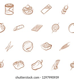 Snacks, Table setting and Vegetables set. Background for printing, design, web. Usable as icons. Seamless. Binary color.