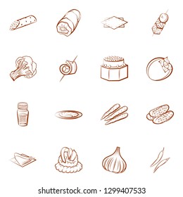 Snacks, Table setting and Vegetables set. Background for printing, design, web. Usable as icons. Binary color.