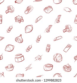 Snacks, Table setting and Vegetables set. Background for printing, design, web. Usable as icons. Seamless. Binary color.