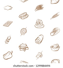 Snacks, Table setting and Vegetables set. Background for printing, design, web. Usable as icons. Seamless. Binary color.