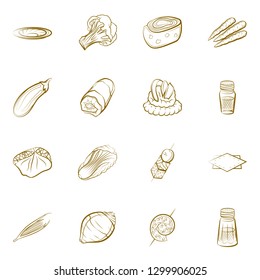 Snacks, Table setting and Vegetables set. Background for printing, design, web. Usable as icons. Binary color.