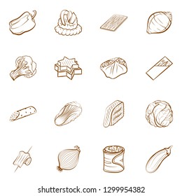 Snacks, Table setting and Vegetables set. Background for printing, design, web. Usable as icons. Binary color.