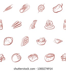 Snacks, Table setting and Vegetables set. Background for printing, design, web. Usable as icons. Seamless. Binary color.