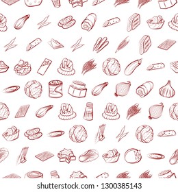 Snacks, Table setting and Vegetables set. Background for printing, design, web. Usable as icons. Seamless. Binary color.
