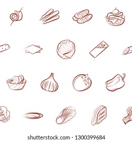 Snacks, Table setting and Vegetables set. Background for printing, design, web. Usable as icons. Seamless. Binary color.