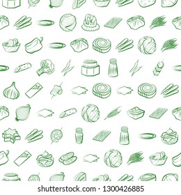 Snacks, Table setting and Vegetables set. Background for printing, design, web. Usable as icons. Seamless. Binary color.
