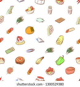 Snacks, Table setting and Vegetables set. Background for printing, design, web. Usable as icons. Seamless. Colored.