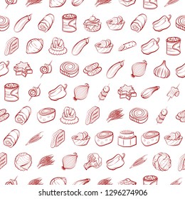 Snacks and Vegetables set. Background for printing, design, web. Usable as icons. Seamless. Binary color.