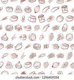 Snacks and Vegetables set. Background for printing, design, web. Usable as icons. Seamless. Binary color.