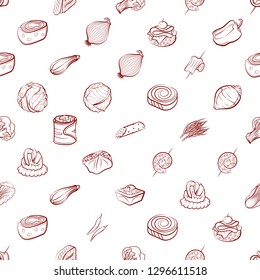 Snacks and Vegetables set. Background for printing, design, web. Usable as icons. Seamless. Binary color.