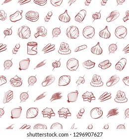 Snacks and Vegetables set. Background for printing, design, web. Usable as icons. Seamless. Binary color.