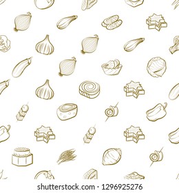 Snacks and Vegetables set. Background for printing, design, web. Usable as icons. Seamless. Binary color.