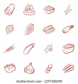Snacks and Vegetables set. Background for printing, design, web. Usable as icons. Binary color.