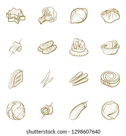 Snacks and Vegetables set. Background for printing, design, web. Usable as icons. Binary color.