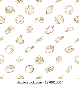 Snacks and Vegetables set. Background for printing, design, web. Usable as icons. Seamless. Binary color.