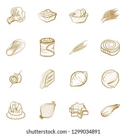 Snacks and Vegetables set. Background for printing, design, web. Usable as icons. Binary color.