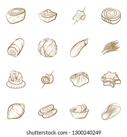 Snacks and Vegetables set. Background for printing, design, web. Usable as icons. Binary color.