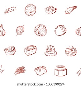 Snacks and Vegetables set. Background for printing, design, web. Usable as icons. Seamless. Binary color.