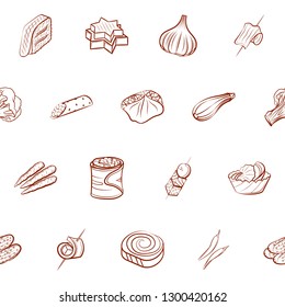 Snacks and Vegetables set. Background for printing, design, web. Usable as icons. Seamless. Binary color.