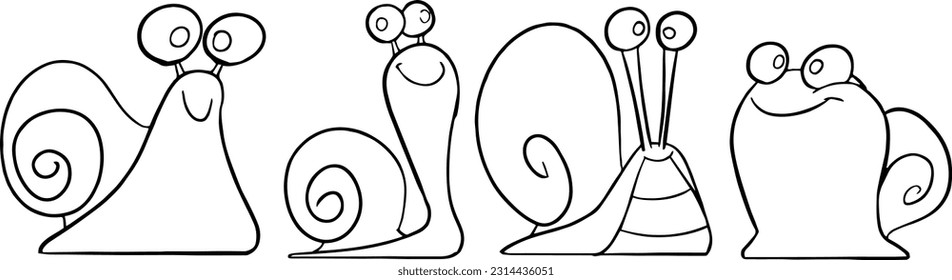 Snail Animal Coloring Page for Kids. Outline vector illustration for coloring book. Vector Snails sheet icon.