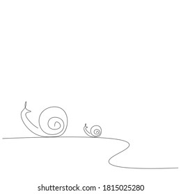 Snail animal continuous line drawing, vector illustration