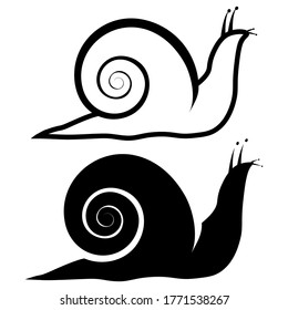 Snail animal silhouette. Icon of snail in outline and glyph style. Slow garden animals, isolated on white background. Vector illustration