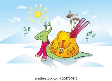 "Snail with a backpack on your back"