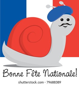 Snail in a beret Bastille Day card in vector format.