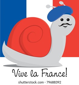 Snail in a beret Bastille Day card in vector format.